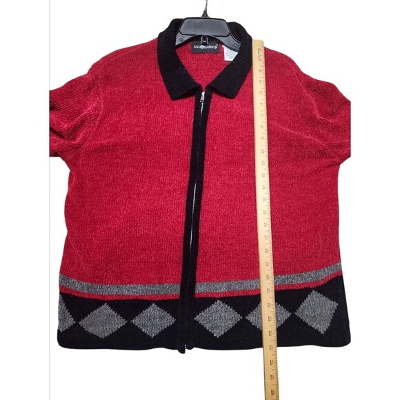 Sag Harbor Women’s Large Red Black Zip Up Sweater Jacket Soft Knit Retro - Picture 3 of 7